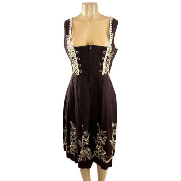 Dirndl Dress Size 44 Brown Floral Embroidered Oktoberfest Rose Dirndl Aus Bayern German Tracht Traditional Dress