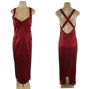 Y2K Vintage Style Dress Size 11/12 Red Snakeskin Print Sparkle Maxi Slit Criss Cross Low Back Sleeveless Prom Formal Made in USA