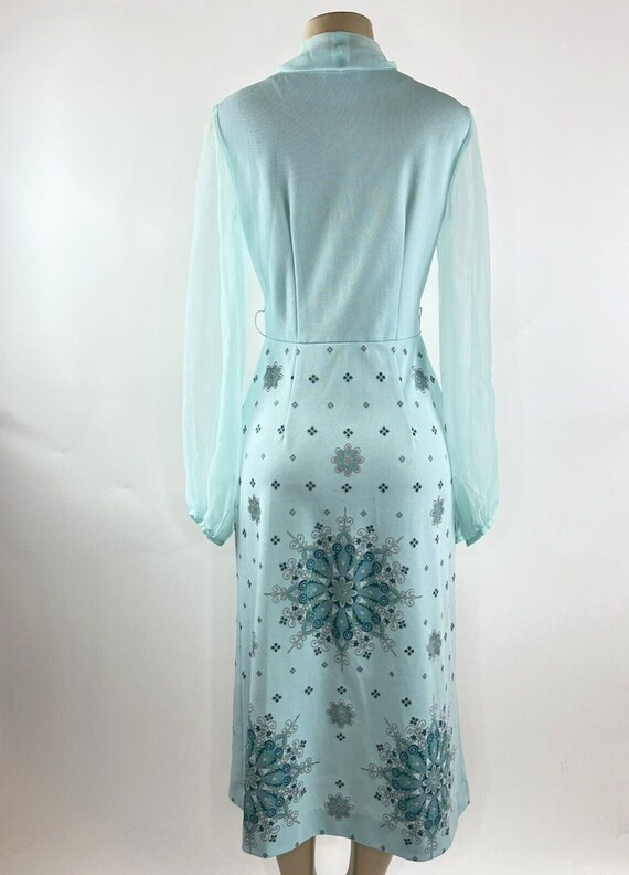 Vintage 1970s Alfred Shaheen Dress Teal Blue Ball… - image 8