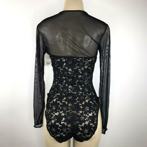 1990s Vintage Lingerie Black Lace Sheer Body Suit… - image 5