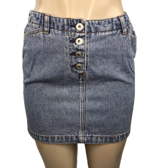 Y2K Denim Mini Skirt Vintage Size 3/4 High Waiste… - image 2