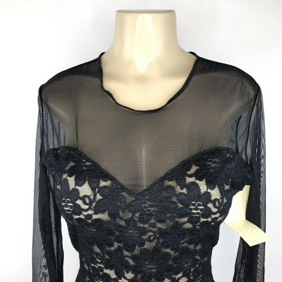 1990s Vintage Lingerie Black Lace Sheer Body Suit… - image 2