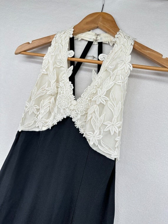 Vintage 90s Zum Zum Maxi Dress: Black & White Lace Halter, Size 3/4 Vintage 90s Zum Zum Maxi Dress: Black & White Lace Halter, Size 3/4