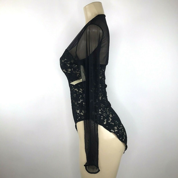 1990s Vintage Lingerie Black Lace Sheer Body Suit… - image 7