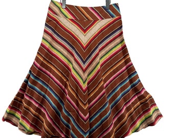 Lauren Ralph Lauren Midi Skirt Size 10 Serape Stripe Blanket Linen Southwestern Multicolor Brown Western