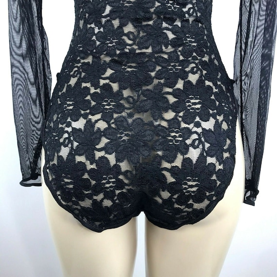 1990s Vintage Lingerie Black Lace Sheer Body Suit… - image 6