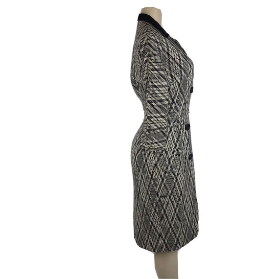 1950s Dress Wiggle Black White Diamond Knit Butto… - image 5