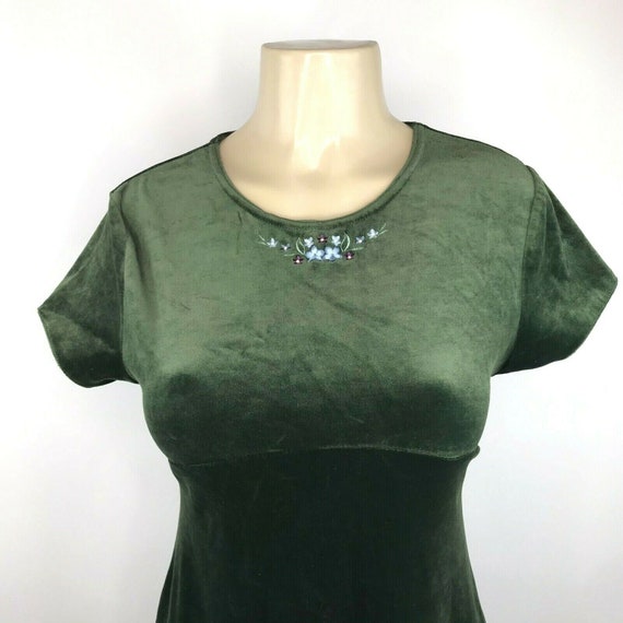 1990s Velvet Dress Vintage Size Large Y2K Green E… - image 2