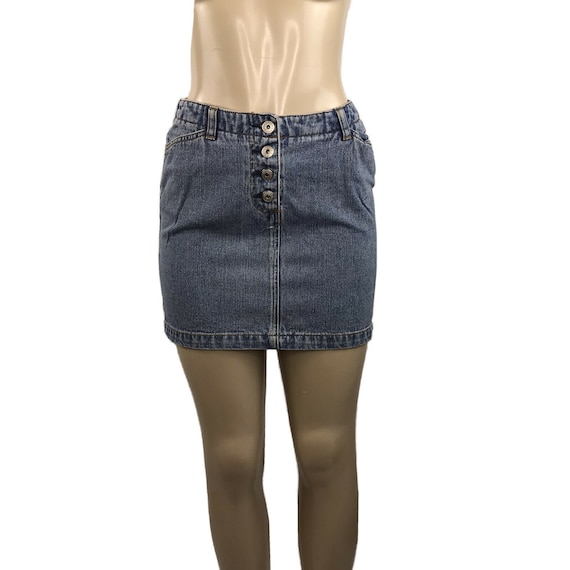 Y2K Denim Mini Skirt Vintage Size 3/4 High Waiste… - image 1
