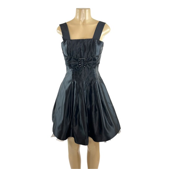 Y2K Cocktail Dress Vintage Size 4 Black Satin Bow… - image 2