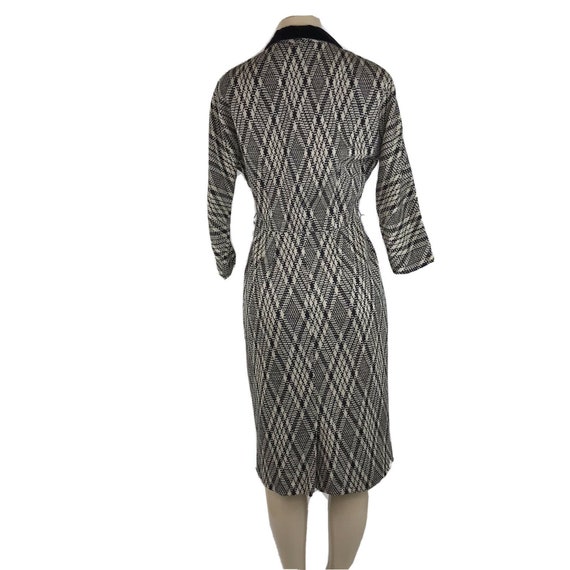 1950s Dress Wiggle Black White Diamond Knit Butto… - image 6