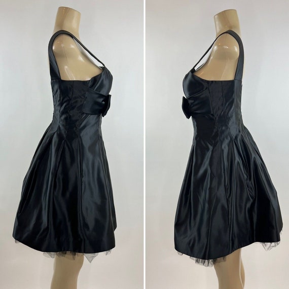 Y2K Cocktail Dress Vintage Size 4 Black Satin Bow… - image 5