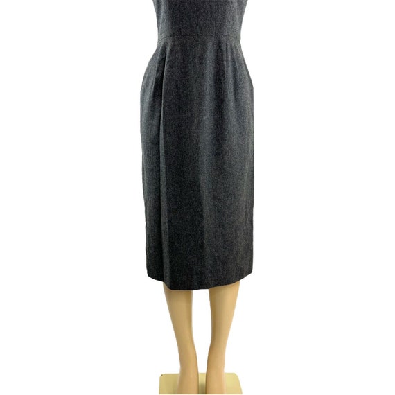 Vintage 1950s Dress Grey Wiggle Boat Neck Pocket … - image 3