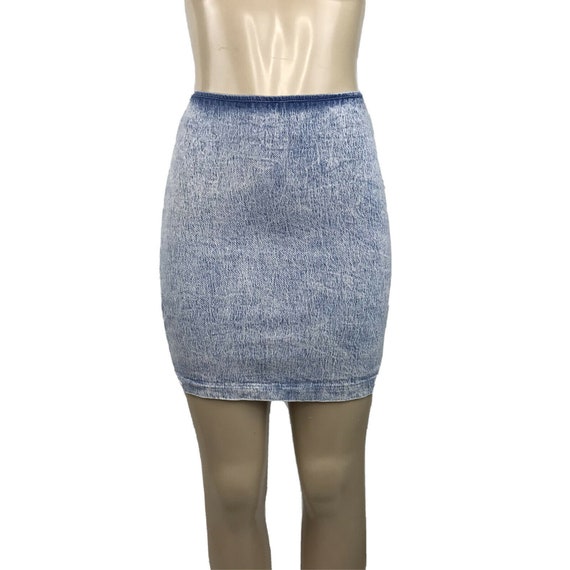 1980s Vintage Mini Skirt Denim Light Acid Washed Blue… - Gem