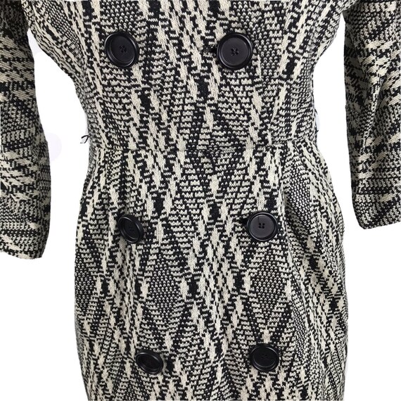 1950s Dress Wiggle Black White Diamond Knit Butto… - image 3