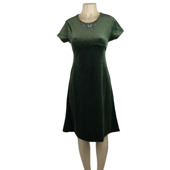 1990s Velvet Dress Vintage Size Large Y2K Green E… - image 1