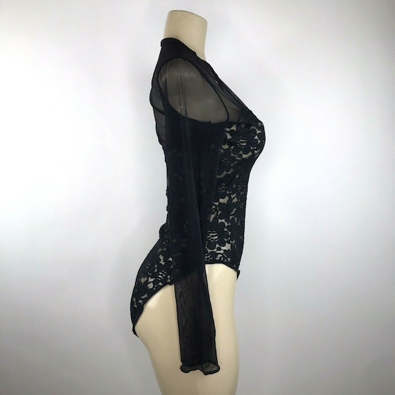 1990s Vintage Lingerie Black Lace Sheer Body Suit… - image 4