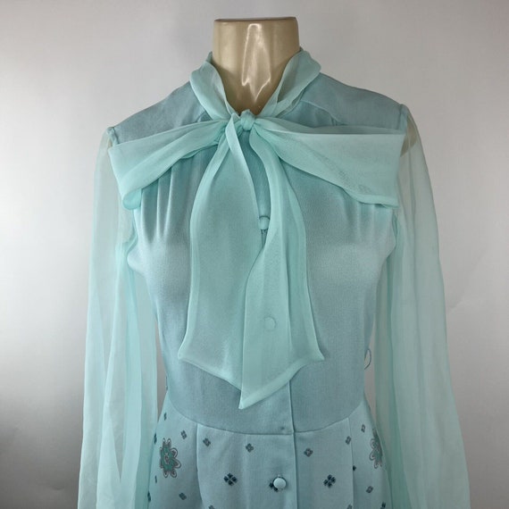 Vintage 1970s Alfred Shaheen Dress Teal Blue Ball… - image 2