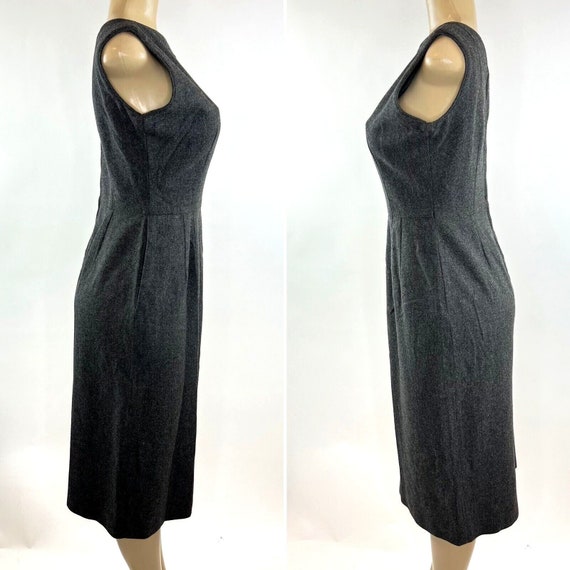 Vintage 1950s Dress Grey Wiggle Boat Neck Pocket … - image 4