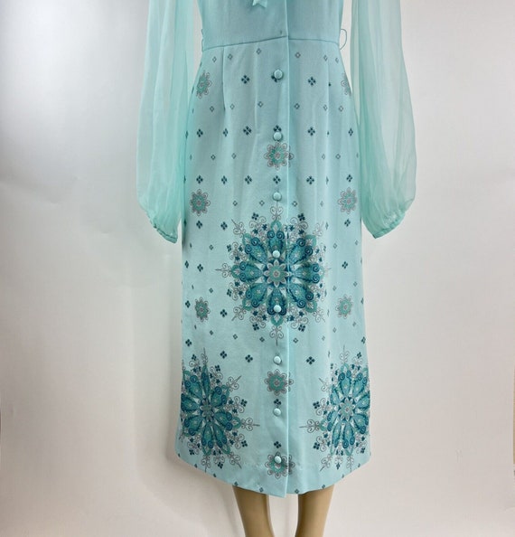 Vintage 1970s Alfred Shaheen Dress Teal Blue Ball… - image 4