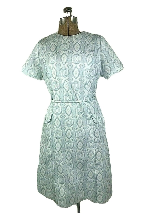 Vintage Mod Dress 1960s Blue White Geometric Spark