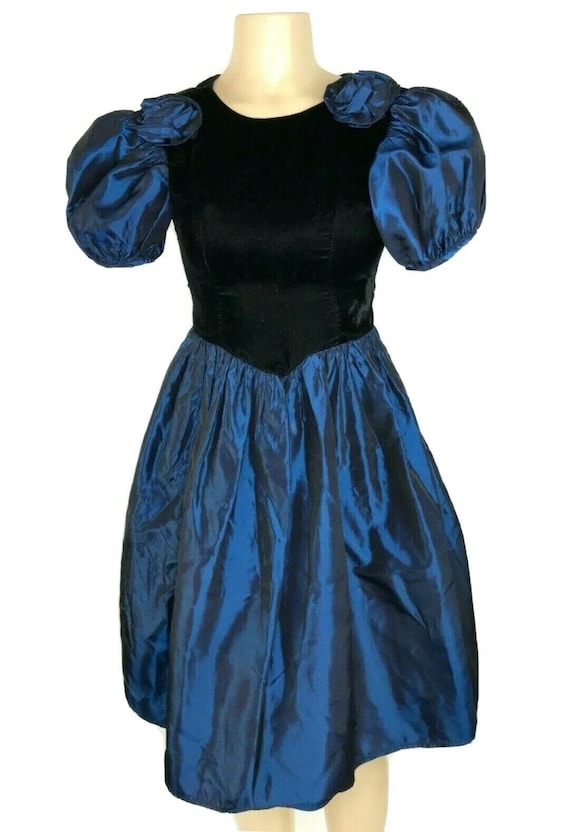 1980s Prom Dress Vintage Black Velvet Iridescent B