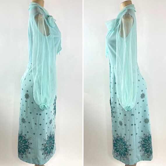 Vintage 1970s Alfred Shaheen Dress Teal Blue Ball… - image 7