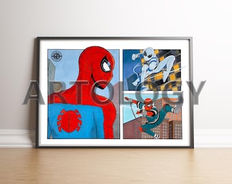 Your Friendly Neighbourhood Spider-Man Drawing Giclée Art Print – Amazing 3 Suits Sketch – A4/A3 Sizes