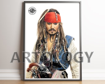 Captain Jack Sparrow (Johnny Depp) Drawing A4/A3 Giclee Print - Artology