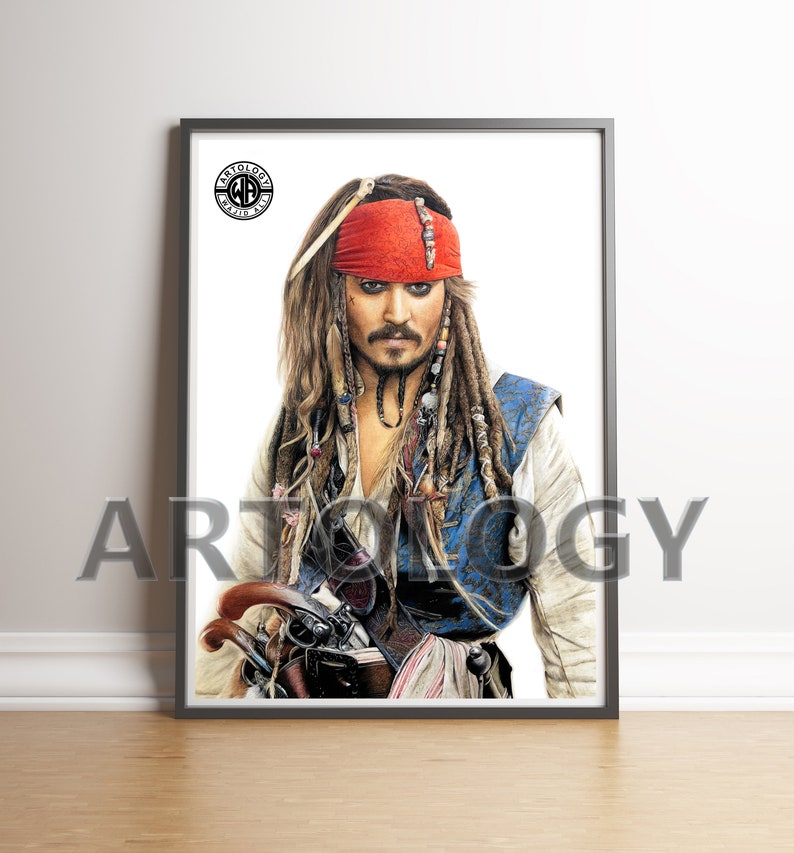 Capitaine Jack Sparrow Johnny Depp Dessin A4/A3 Giclée Print Artologie image 1