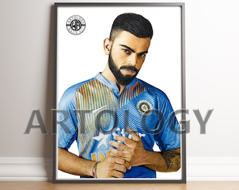 Disegno di Virat Kohli – Stampa artistica di cricket giclée A4/A3 / Regalo per fan del cricket indiano di Artology
