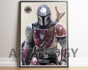 The Mandalorian Drawing – A4/A3 Giclée Art Print | Star Wars Fan Art by Artology