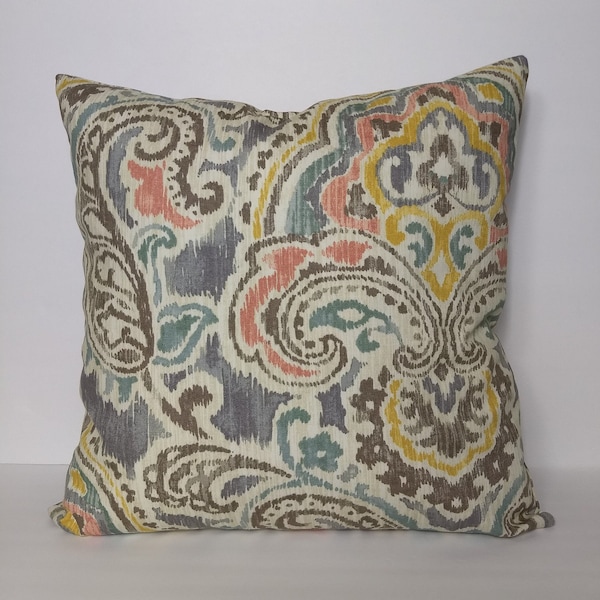 Waverly Artesanias Ikat Mineral Decorative Pillow Cover - Invisible Zipper - Fits 18"x18" Insert, 20"x20" Insert - Same Fabric Both Sides