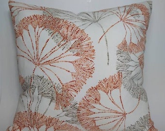 Zenzo Persimmon Orange, Gray Throw Pillow Cover with Invisible Zipper - Duralee - Decorative Toss - Fits 18"x18" 20"x20" Insert