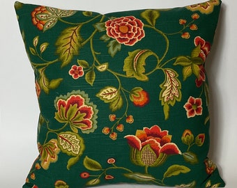 Richloom Jade Green Mystery Floral Throw Pillow Cover - Decorative Pillow - Invisible Zipper - Fits 18"x18" Insert - Red