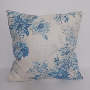 Waverly Ballad Bouquet Frost Fabric Blue Floral Throw Pillow Cover with Invisible Zipper - Fits 18&quot;x18&quot; Insert - Same Fabric Both Sides
