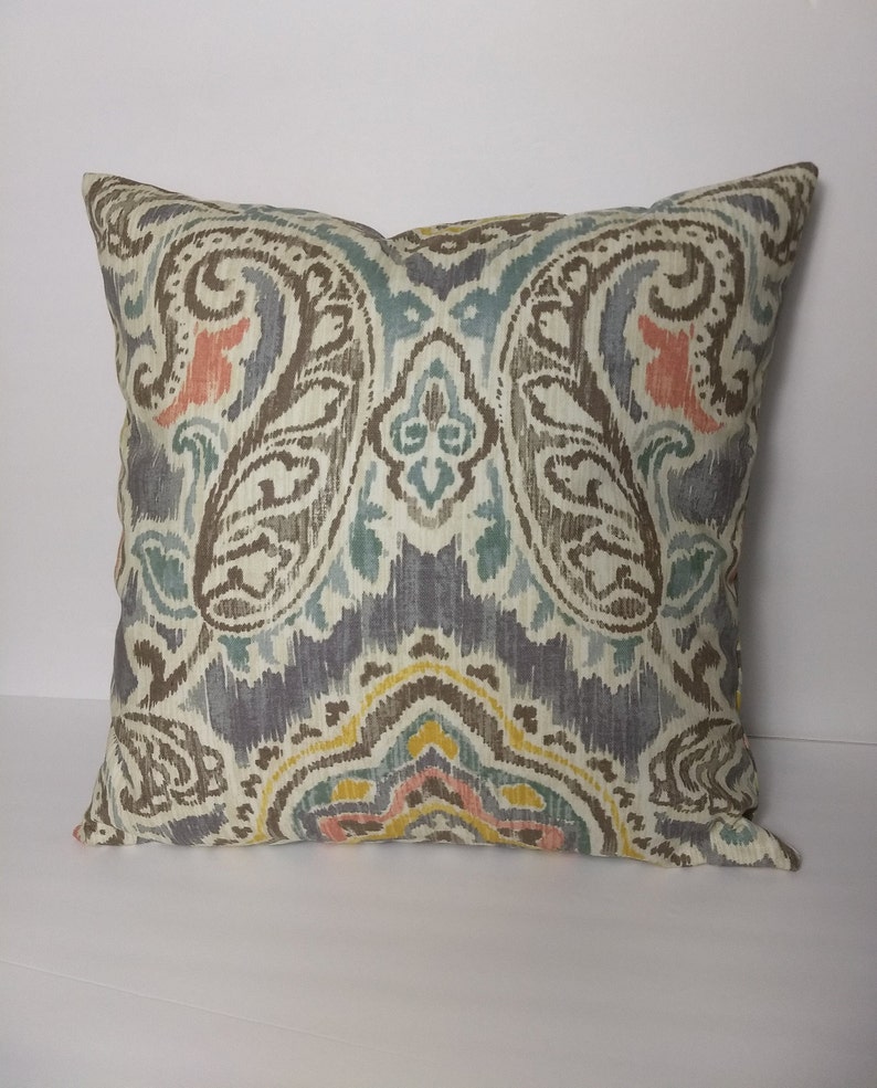 Waverly Artesanias Ikat Mineral Decorative Pillow Cover Invisible Zipper Fits 18x18 Insert, 20x20 Insert Same Fabric Both Sides image 3