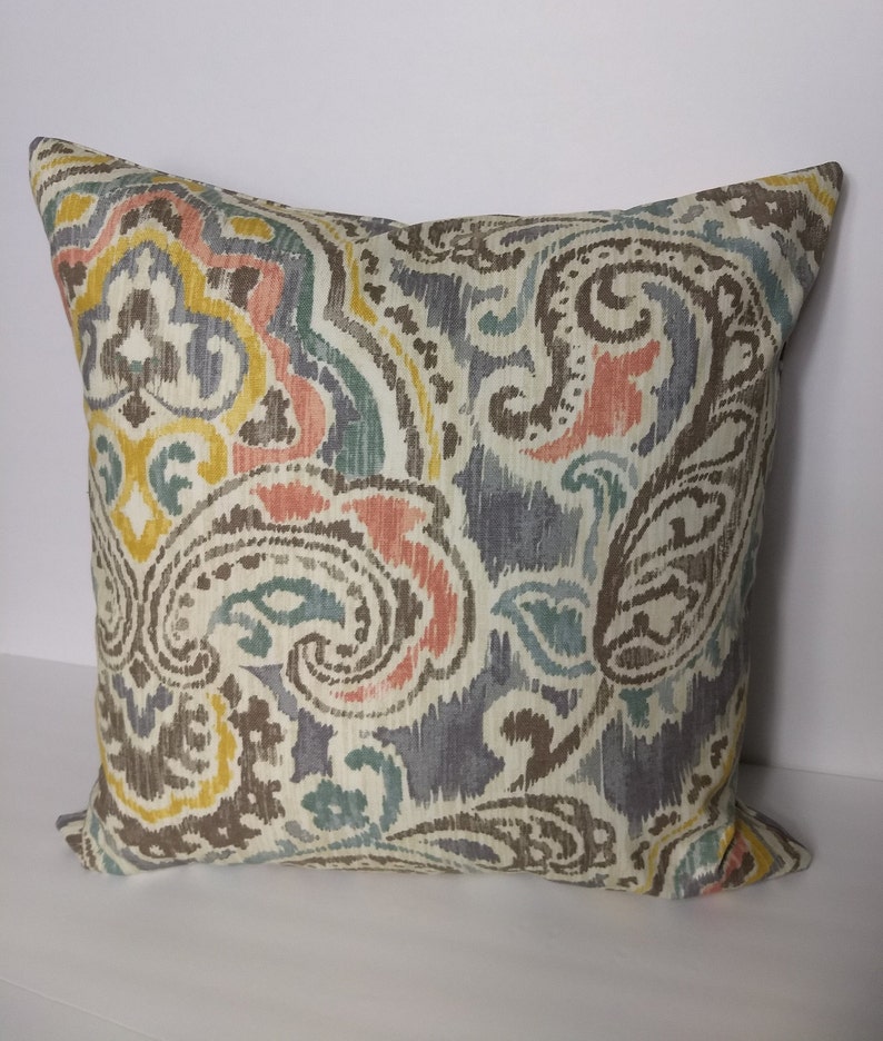 Waverly Artesanias Ikat Mineral Decorative Pillow Cover Invisible Zipper Fits 18x18 Insert, 20x20 Insert Same Fabric Both Sides image 2