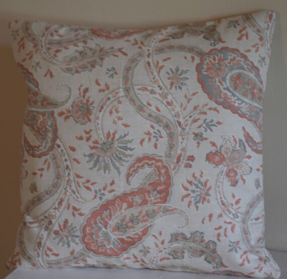 Coral Gray Paisley Throw Pillow Cover With Invisible Zipper Etsy