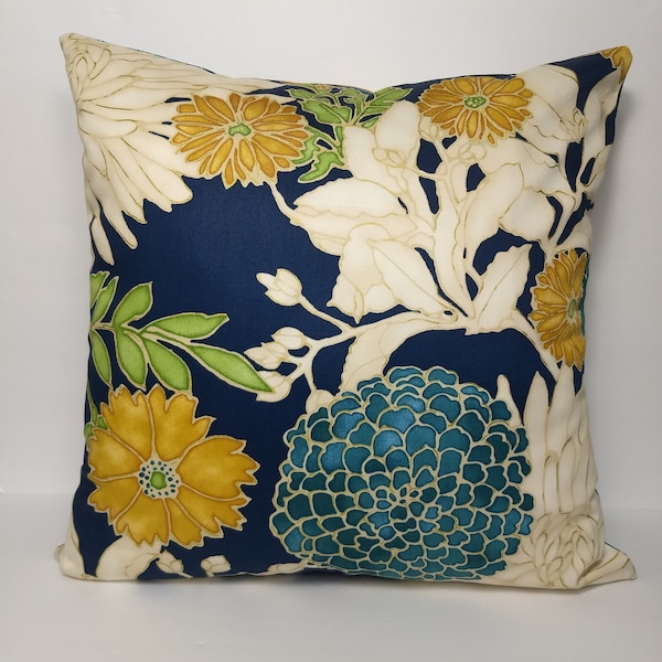 St. Moritz Caribbean Navy Blue Floral Throw Pillow Cover - Invisible Zipper - Fits 18x18, 20x20 Insert - Decorative Throw Pillow - Richloom
