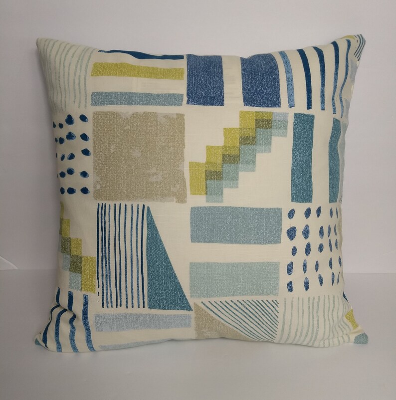 Decorative Throw Pillow Fits 18x18 Insert Dots Stripes Amagansett Beachcomber Blue White Throw Pillow Cover with Invisible Zipper