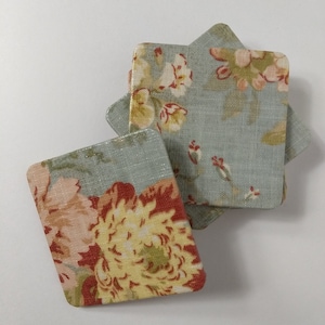 Coasters - Set of 6 - Fabric Covered and Sealed - Felt Backed - Floral, Abstract, Waverly Ballad Bouquet, Black and White, Kelly Ripa