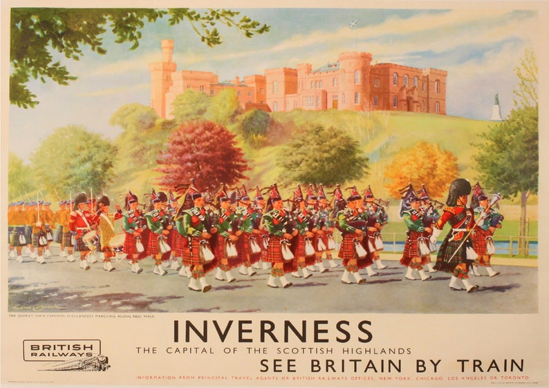 Reproduction Vintage Railway Poster Inverness Home Wall Art.