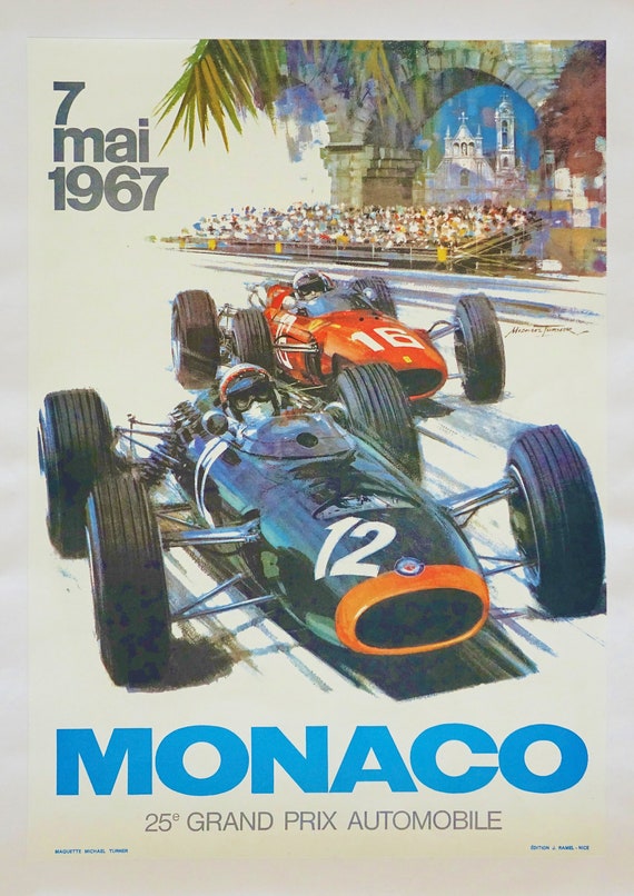 Vintage 1935 Monaco Grand Prix Classic Motor Racing Poster A3