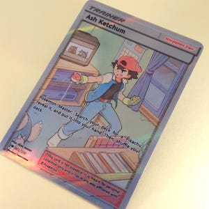 Entrenador de Ash Ketchum con arte completo: tarjeta de Pokémon personalizada