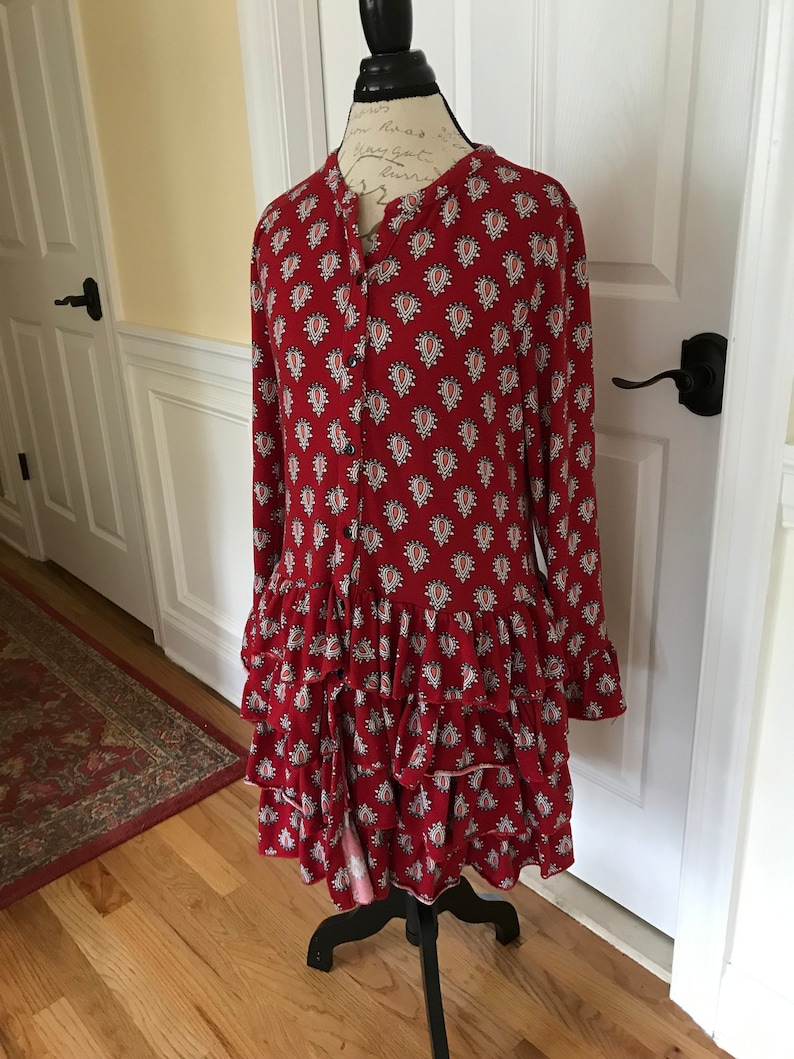 Fun Short Dress or Blouse Tunic with 4 rows of ruffles