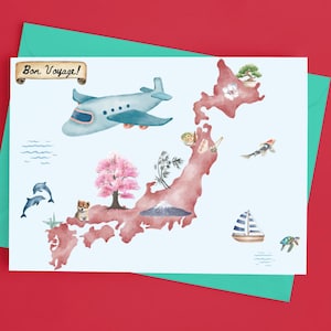 Afdrukbare kaart Japan, kaart verhuizen naar Japan, kaart nieuwe avonturen, kaart emigratie, Bon Voyage-kaart, Tokyo Card digitale download