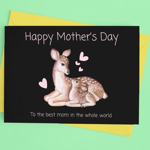 Carte de la meilleure maman bien pensée imprimable, fête des mères, jolie carte de fête des mères, cadeau attentionné pour femme, maman, adorable parent, cerf et carte de bébé