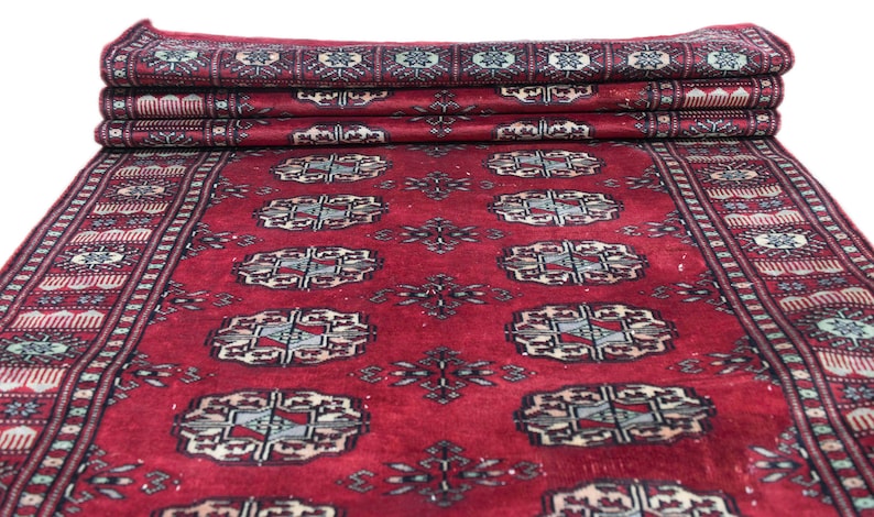 Tapis de coureur rouge Rugstc 2,5 x 10 Bokhara Jaldar, véritable noué à