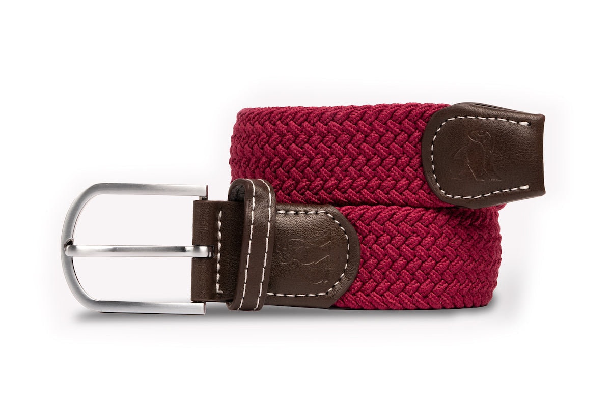 Woven Belt in Deep Burgundy Brown with Semi Round Buckle Tommy Burgundy Woven Belt | Brydon Brother main image 3